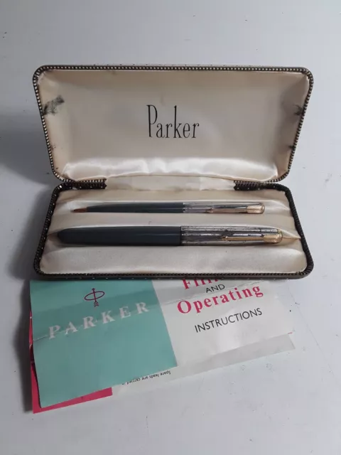 Vintage Parker Pen Set in Case Pen Pencil Refillable Instructions