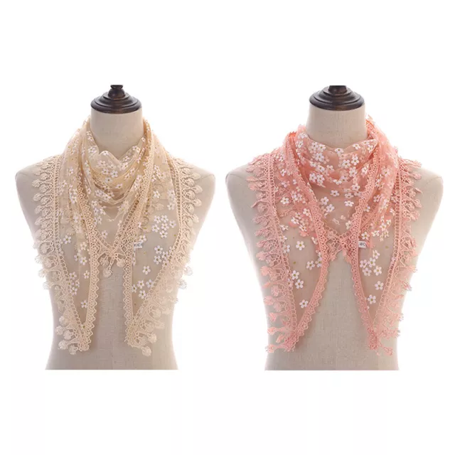 Women Triangle Scarf For Church Prayer Shawl Embroidered Lace Floral HeadweK_