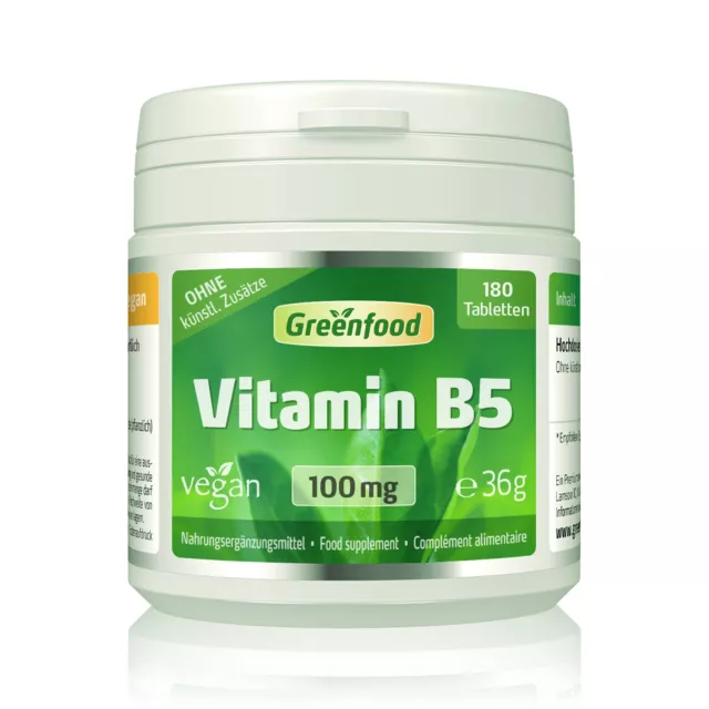 Vitamin B5 (Pantothensäure), 100 mg, hochdosiert, 180 Tabletten – vegan