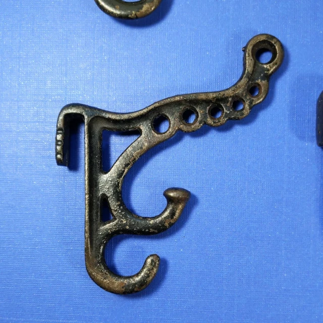 Set of 4  Antique Cast Iron Rail Style Coat and Hat Hooks   Hook Over Rail 2