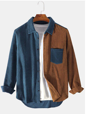 Men's Casual T-Shirt Jacket Corduroy Long Sleeve Shirts Baggy Workout Thin Coats