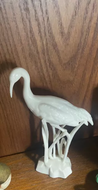 Mid-Century Modern Crane Figurine Fine Porcelain Glossy White Bird Delicate 6"