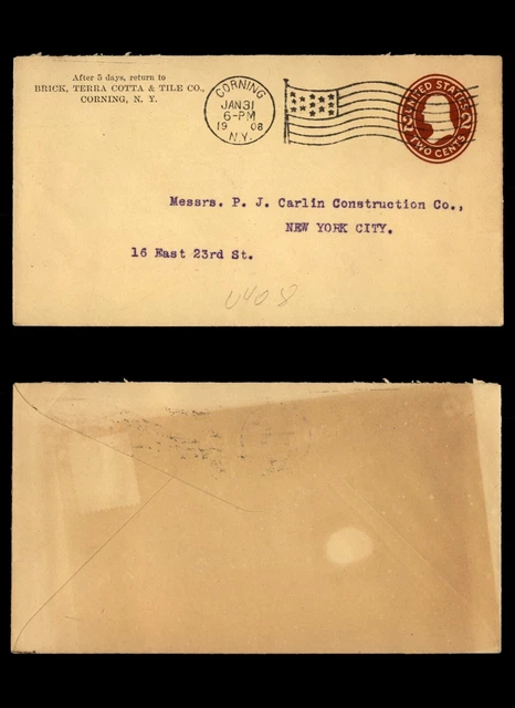 Mayfairstamps US 1908 Corning NY Flag to NYC Brick Terra Cotta & Tile Advertisin