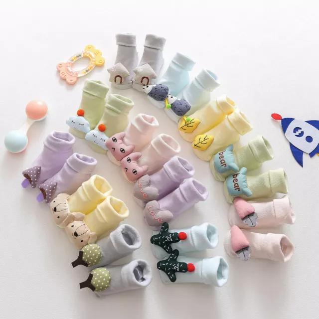 Infant Baby Girls Boys Cartoon 3D Socks Shoes Anti-Slip Cotton Soft Floor Socks