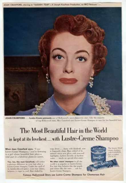 VTG AD 1952 Joan Crawford Lustre-Creme Shampoo Magazine Photo