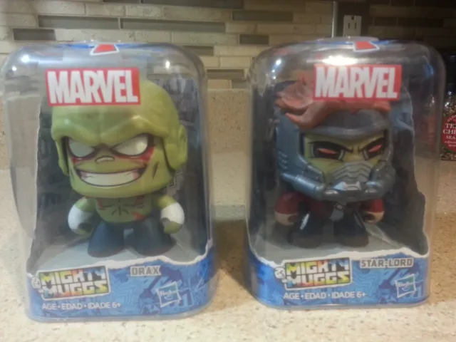 Lot of (2) Marvel Mighty Muggs (Drax) & (Star Lord) Spinning Face Hasbro