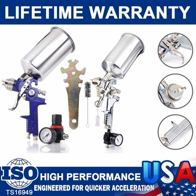 2.5mm HVLP Gravity Feed SPRAY GUN Kit With Regulator Paint Primer Metal Flake US