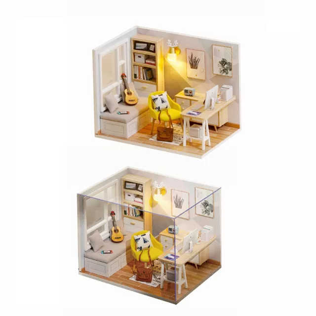 3D DIY Miniature Dollhouse Wooden Assembling Study Room Hut Handmade Room Decor