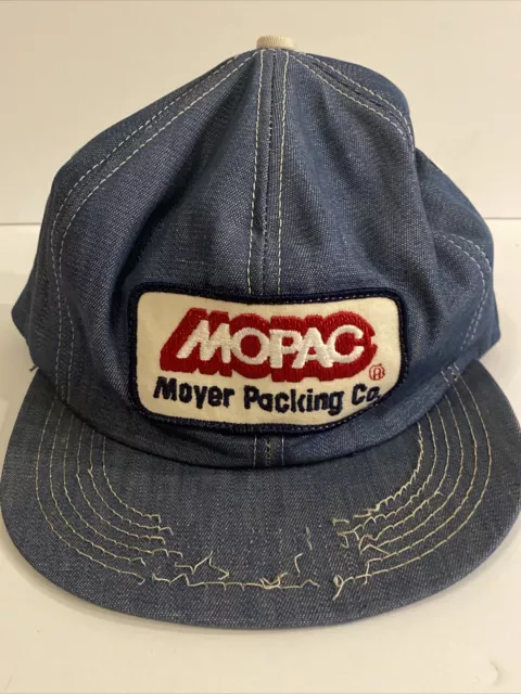 Vintage 1980s K PRODUCTS Snapback Hat Cap Denim MOPAC Patch Advertising Moyer