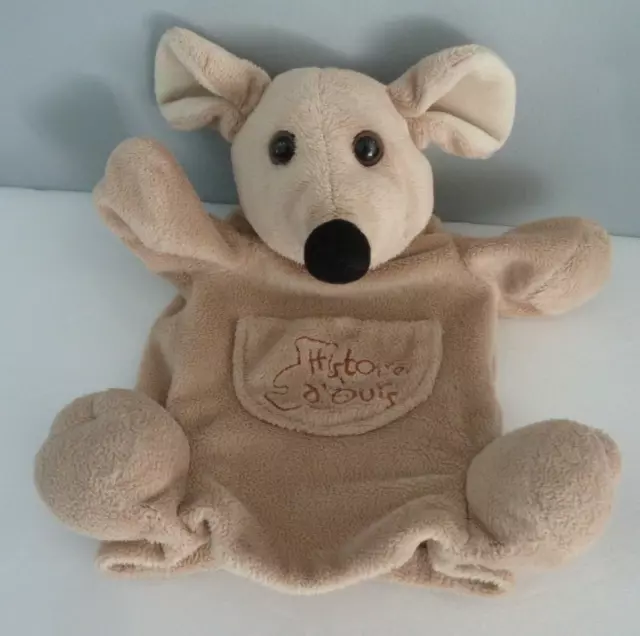 D5. DOUDOU PELUCHE MARIONNETTE HISTOIRE D'OURS SOURIS beige marron poche - TBE