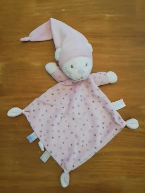 Doudou Nicotoy Simba Toys Ours Plat Blanc Rose Étoile Gris Bonnet Losange