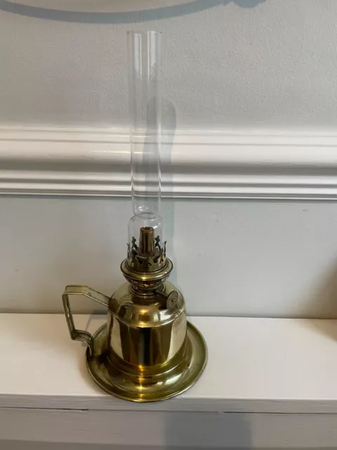 vintage brass finger oil lamp with glass chimney