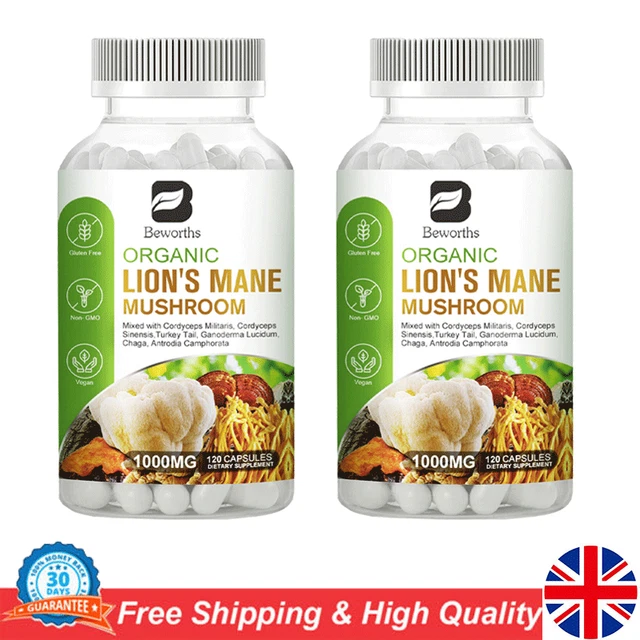120 pz 1000 mg 2x Lions Mane memoria fungo | nootropica | supplemento messa a fuoco