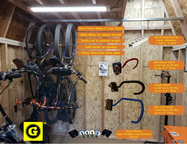 GearBlocks Sliding Bike Storage Rack Unistrut Trolley Hooks