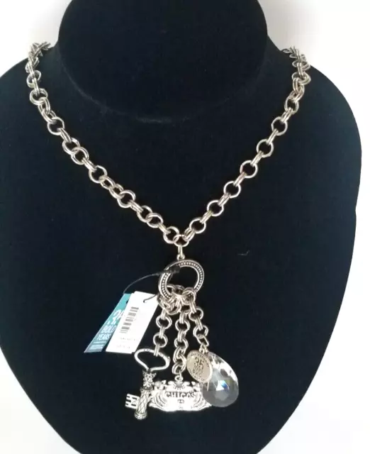 Chico's 35th Anniversary Silver Tone Long Chain Link Necklace with Charms Key