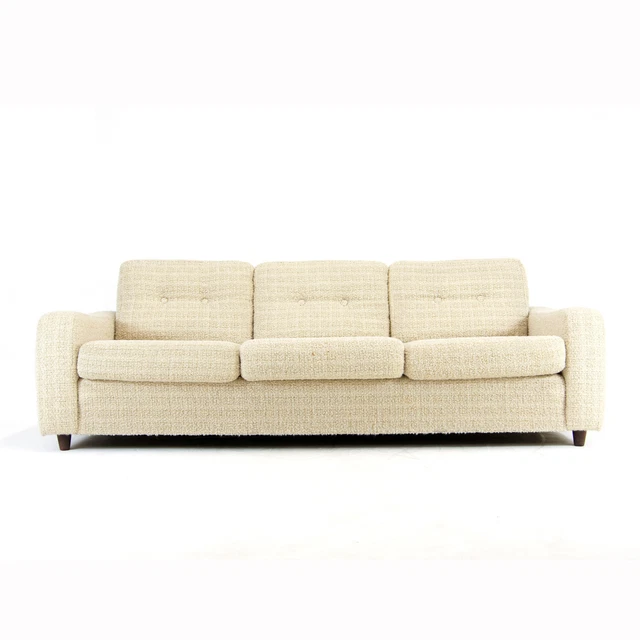 Retro Vintage Danish Wool Boucle 3 Seat Seater Sofa 1960s 70s Mid Century Teak