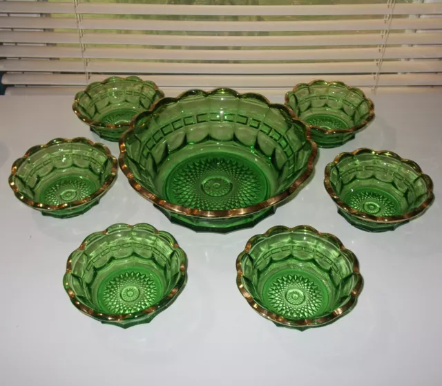 EAPG 1907 Northwood Regal Green with Gold Trim Berry Bowl Set