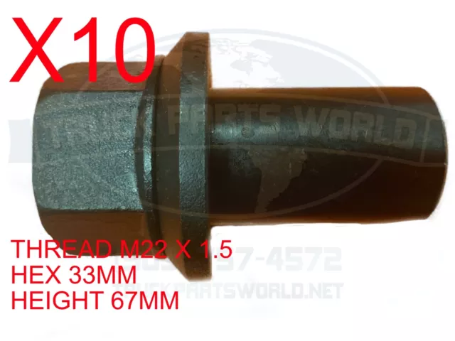 10 Pack 33mm M22-1.5 x 39mm Sleeve Wheel Lug Nut M22-1.5x39mm Skirt Flange