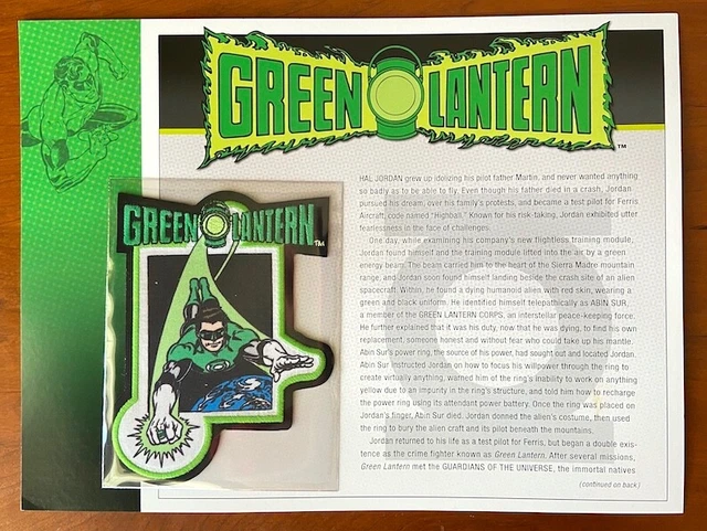 GREEN LANTERN PATCH on INFO CARD ~ Willabee & Ward ~ DC COMICS PATCH COLLECTION