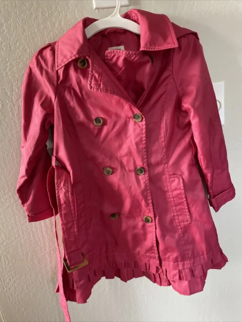 Land’s End Children's Girl's Pink Ruffled Double Breasted Trench Coat Medium 5-6