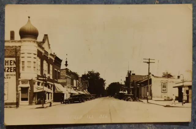 1937 Rp Postcard Plainfield Il Illinois  Main St Business Center View