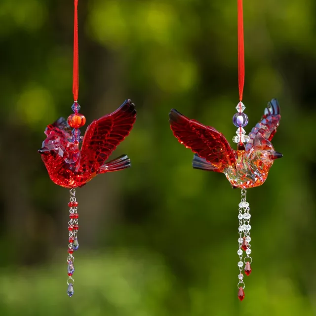 Pack of 2, Assorted Crystal Quality Acrylic Red Cardinal/Blue Jay Ornaments