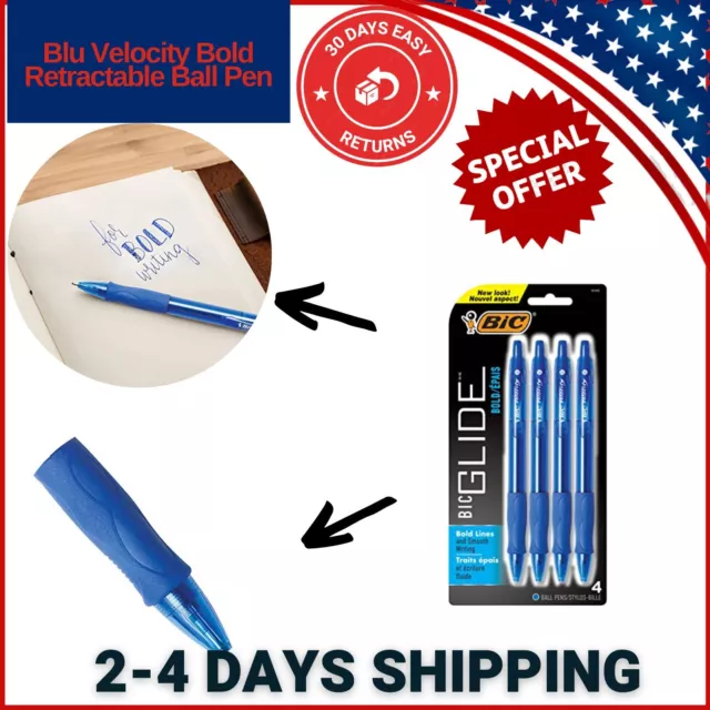 Blu Velocity Bold Retractable Ball Pen, Bold Point (1.6mm), Blue, 4-Count