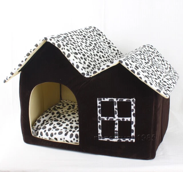 New Classical Milch Cow Double Room Pet Dog Cat House Bed Brown Medium Kennel