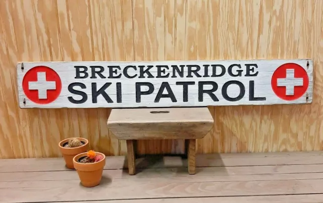 Breckenridge Colorado/SKI PATROL/Carved/Rustic/Wood/Sign/Cabin/Lodge/Snow skiing