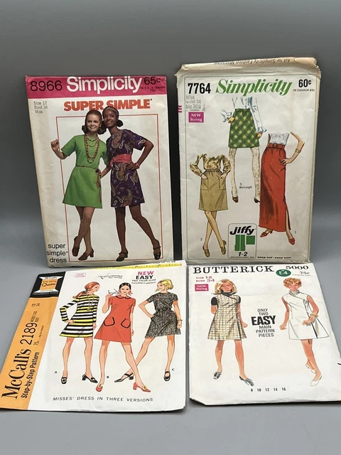 VINTAGE LOT OF 4 - 60s 70s SEWING PATTERNS Dresses And Skirts **SOLD AS IS**