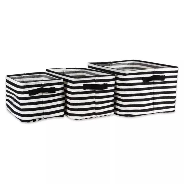 DII Rectangle Woven Cotton Laundry Bin in Black/White (Set of 3)