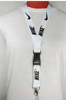 Nike Lanyard White & Black Strap Detachable Keychain Badge ID Holder