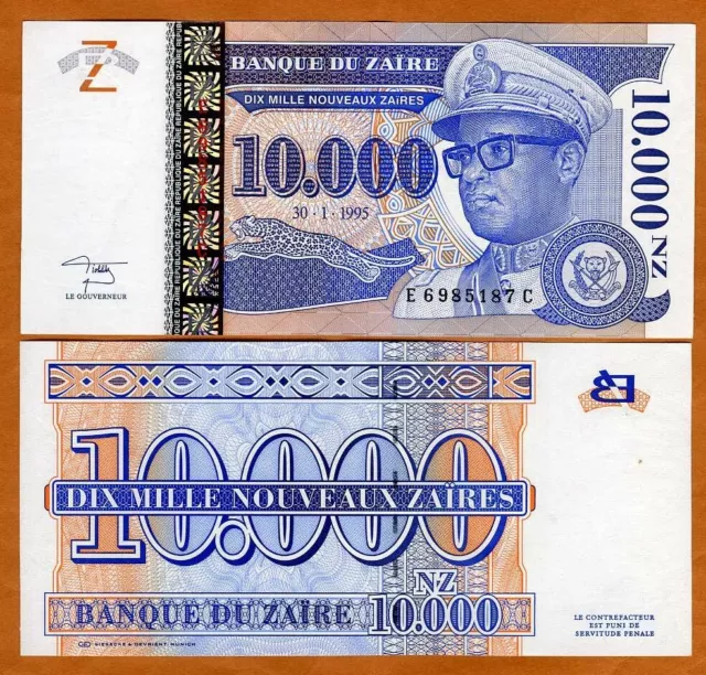 Zaire, 10,000 (10000) Nouveaux Zaires, 1995, P-70, UNC