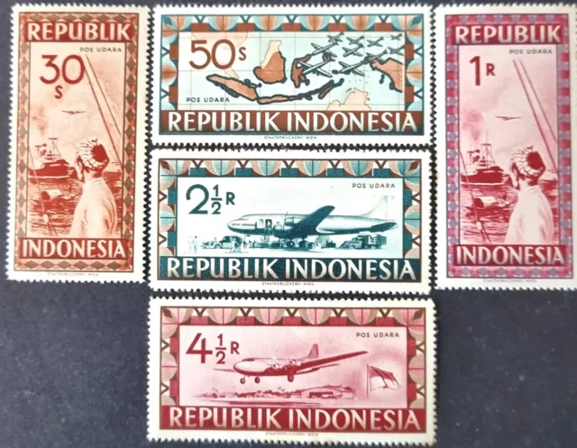 INDONESIA Great C/Set of Air Mail MNH Stamps (OG Toning) as Per Photos