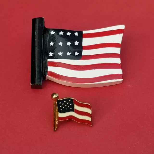 American Flag Pin LOT (2) Lapel Pin Tie Tack Brooch Patriotic USA Red White Blue 2