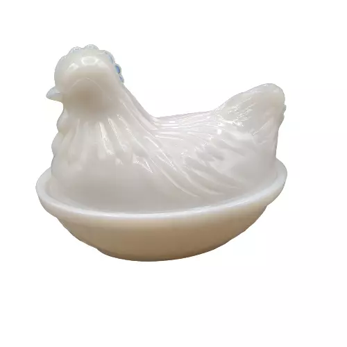 Hazel-Atlas White Milk Glass Chicken Hen on Nest Covered Dish Farmhouse 5 inch