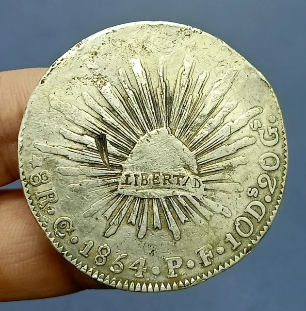 02. 1854 Mexico Mexicana 8 Reales Go PF Spanish Silver Coin