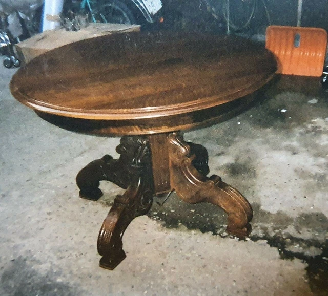 LEEMTORIG Tavolino Rotondo In Legno Noce – Stile Mid-Century Modern, Diametro 85,1 Cm, Gambe A Croce Curve, Portata 113 Kg