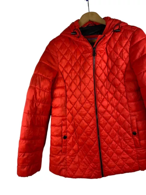 Madden Girl Puffer Jacket Medium Red Orange Hooded Packable Juniors Quilted 3