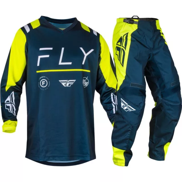 2024 Fly Racing F16 Motocross Offroad Gear Kit Navy Hi Viz White Adults