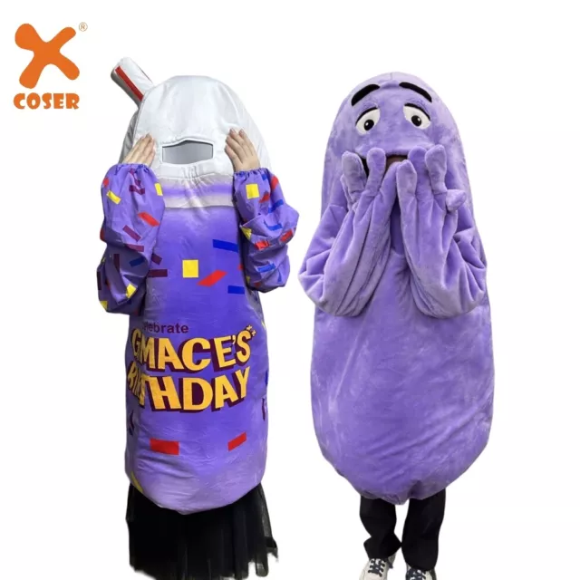 Grimace Cosplay Costume Purple Monster Mascot & Milkshake Cup Kids Fancy Dress