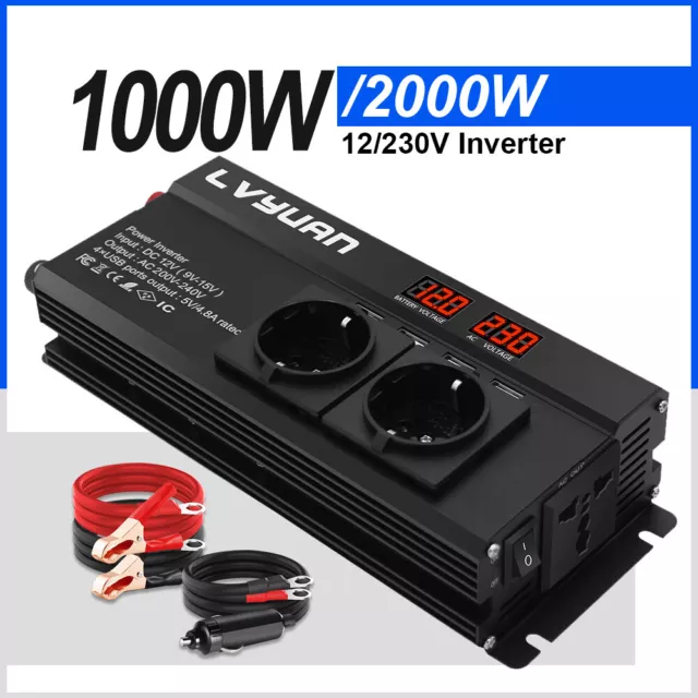 1000W 2000W 12V auf 230V Wechselrichter Spannungswandler Campen LED USB