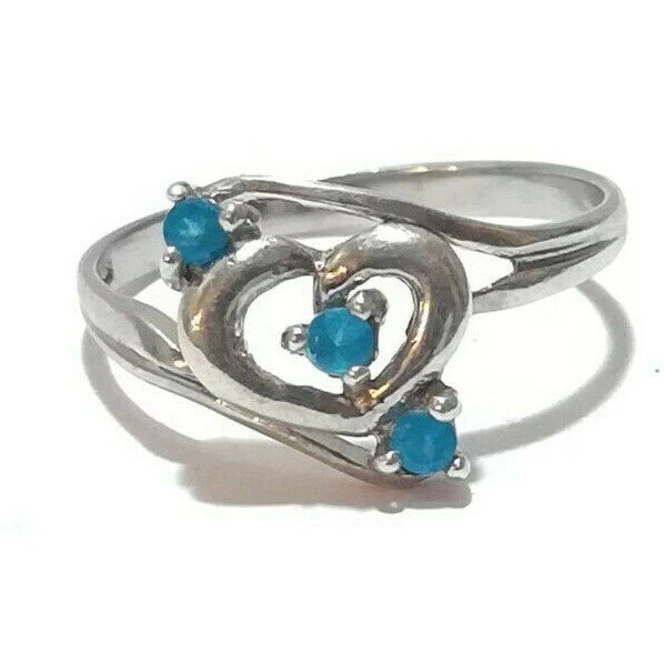 BELLISSIMO ANELLO A CUORE IN ARGENTO 925 CON PIETRE BLU MISURA. 17 mm