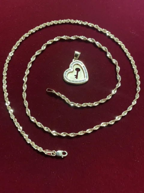 Chaîne de corde en or 10 carats et pendentif cœur chaîne en or 10 carats et chaîne charme cœur OR 2