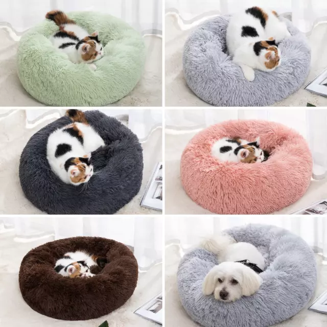 Fluffy Soft Calming Donut Dog Cat Beds Warm Bed Pet Round Plush Winter Pet Nest