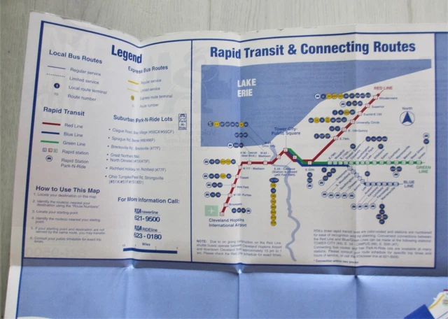VINTAGE CLEVELAND RTA Transit System Map Guide Bus Trolley Subway ...