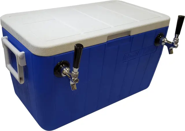 50' Stainless Steel Coils Jockey Box Cooler with Double Faucet, 48 Quart, Blue (