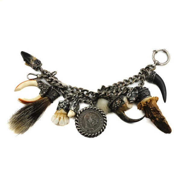 Catena Charivari in Argento con 12 Ciondoli Doppia Fila Costume 20,5 cm