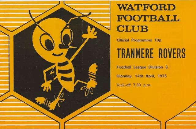 1974/75 Watford v Tranmere Rovers Division 3 Programme - Excellent Condition