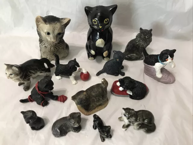 VINTAGE MINIATURE LOT BLACK PLAYING CAT JAPAN FIGURINES Figaro Kitty Pocket